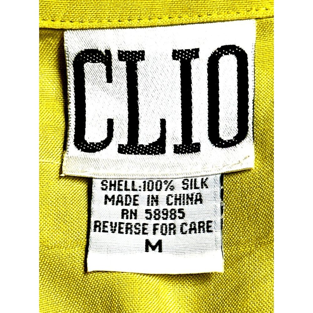 Clio Size Medium Yellow Silk Button Up Blouse Short Sleeve Minimalist City Chic - Picture 7 of 9